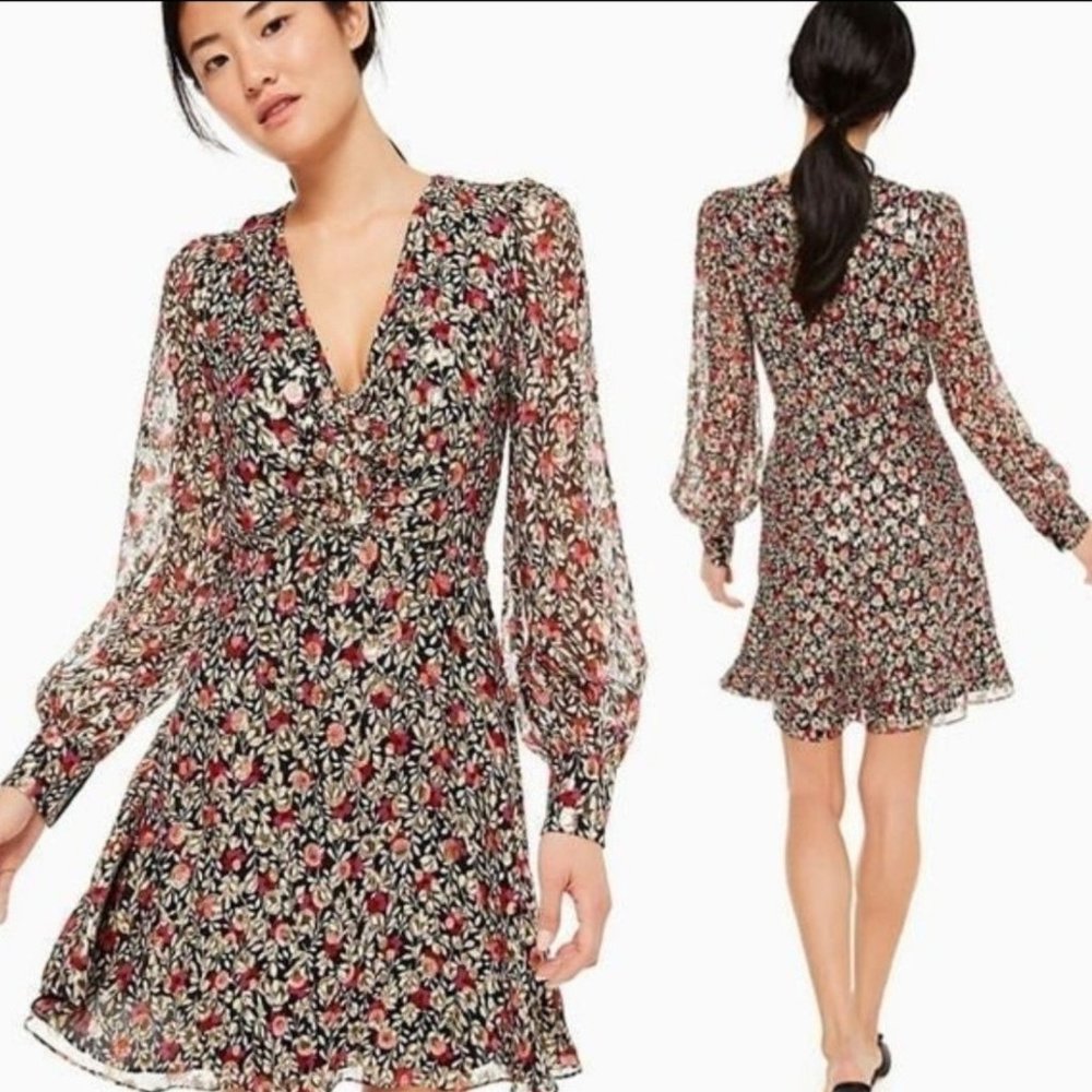 NWT Kate Spade New York SZ 14 Floral Park Clip Dot Foil Accent Dress